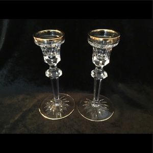 Vintage Crystal candlesticks with gold trim.
